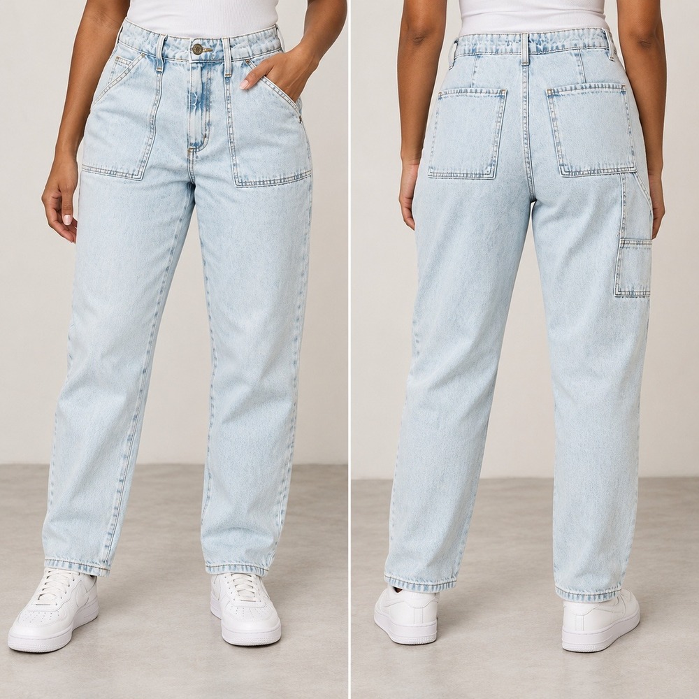 Bluesteel Carpenter Jeans Women 38 Light Wash High Rise Tapered Utility Denim